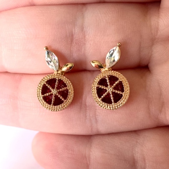 Jewelry - Crystal Blood Orange Gold Toned Stud Earrings